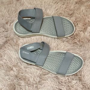 Gray croc sandals